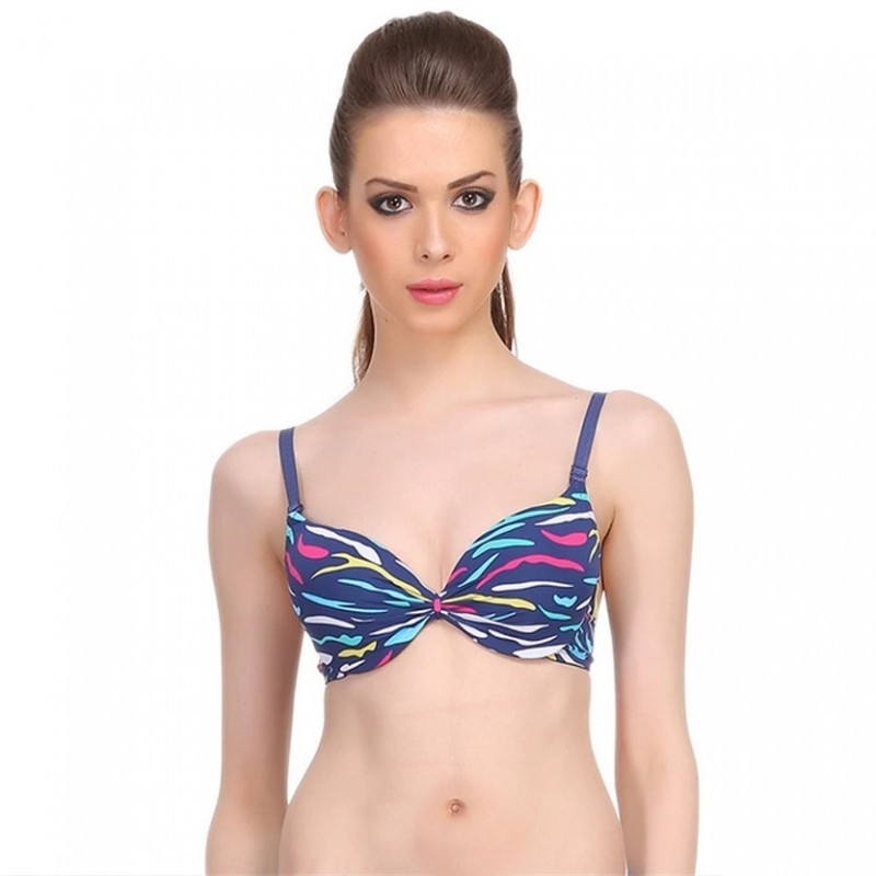 Clovia Navy Push Up Bra With Plunge Neckline & Detachable Straps WLBS-003