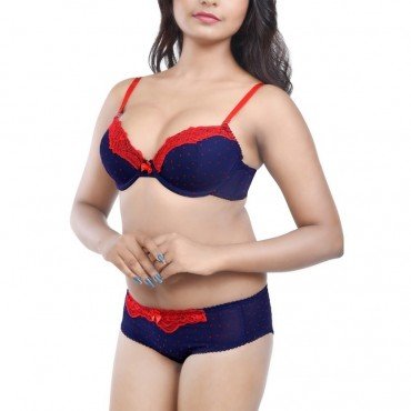 Red Lace Blue Polka Print Bikini Set WLBS-004