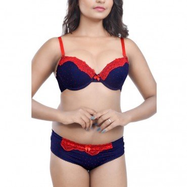 Red Lace Blue Polka Print Bikini Set WLBS-004